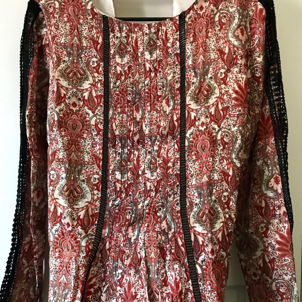 ADELYN RAE Paisley Printed Dress w/Crochet Trim M